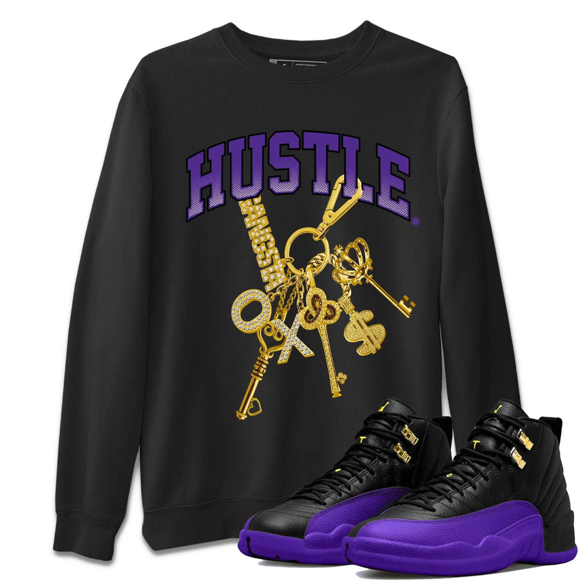 Air Jordan 12 Field Purple Sneaker Match Tees Gold Hustle Sneaker Tees Jordan Jordan 12 Lakers Sneaker Release Tees Unisex Shirts Black 1
