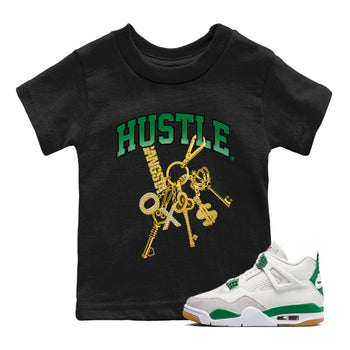 Air Jordan 4 Pine Green Sneaker Match Tees Gold Hustle Sneaker Tees Nike SB x Jordan 4 Pine Green Sneaker Release Tees Kids Shirts Black 1