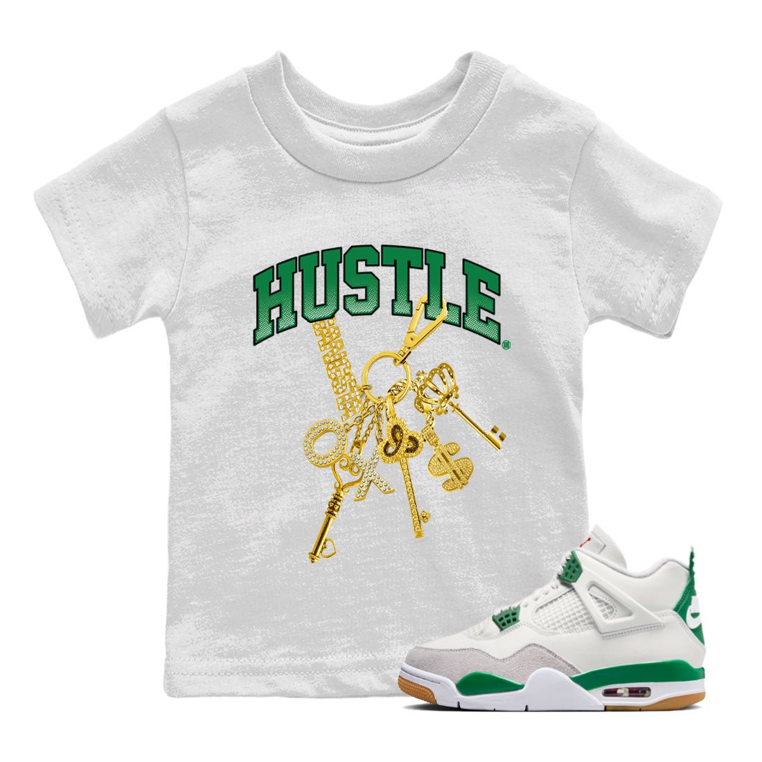 Jordan 4 Pine Green SB Sneaker Match Tees Gold Hustle Sneaker Tees Nike SB x Jordan 4 Pine Green Sneaker Tees Sneaker Release Shirts Kids Shirts White 1