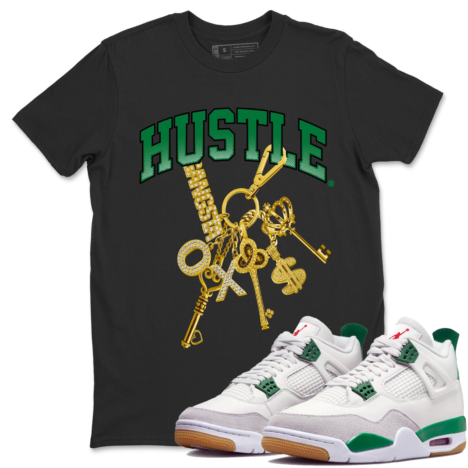 Air Jordan 4 Pine Green Sneaker Match Tees Gold Hustle Sneaker Tees Nike SB x Jordan 4 Pine Green Sneaker Release Tees Unisex Shirts Black 1