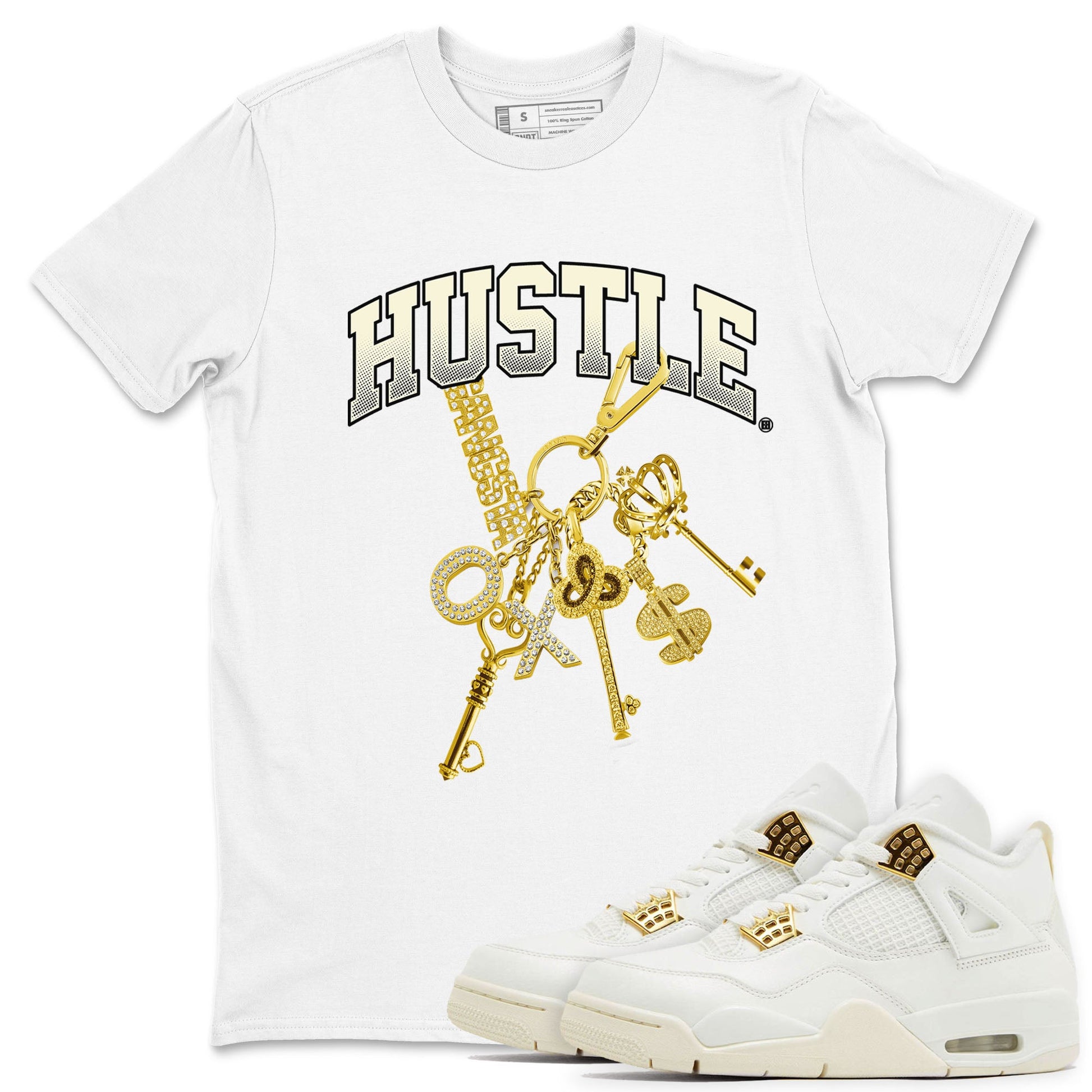 4s Sail shirt to match jordans Gold Hustle sneaker tees Air Jordan 4 Sail SNRT Sneaker Release Tees unisex cotton White 1 crew neck shirt