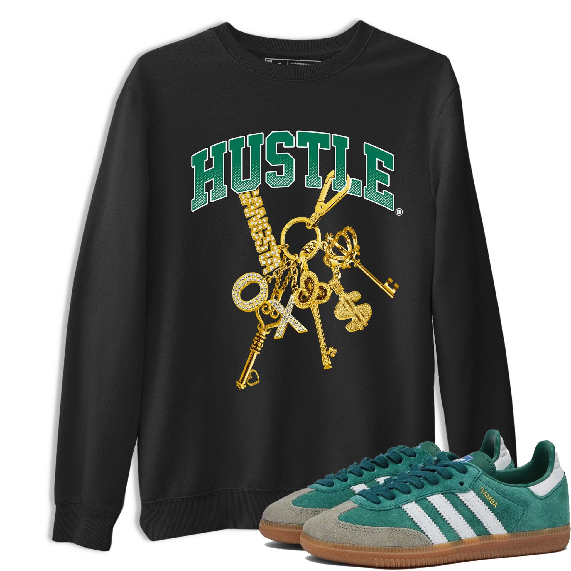 Adidas Samba Collegiate Green Gum shirt to match jordans Gold Hustle sneaker tees Samba Collegiate Green Gum SNRT Sneaker Release Tees Unisex Black 1 T-Shirt