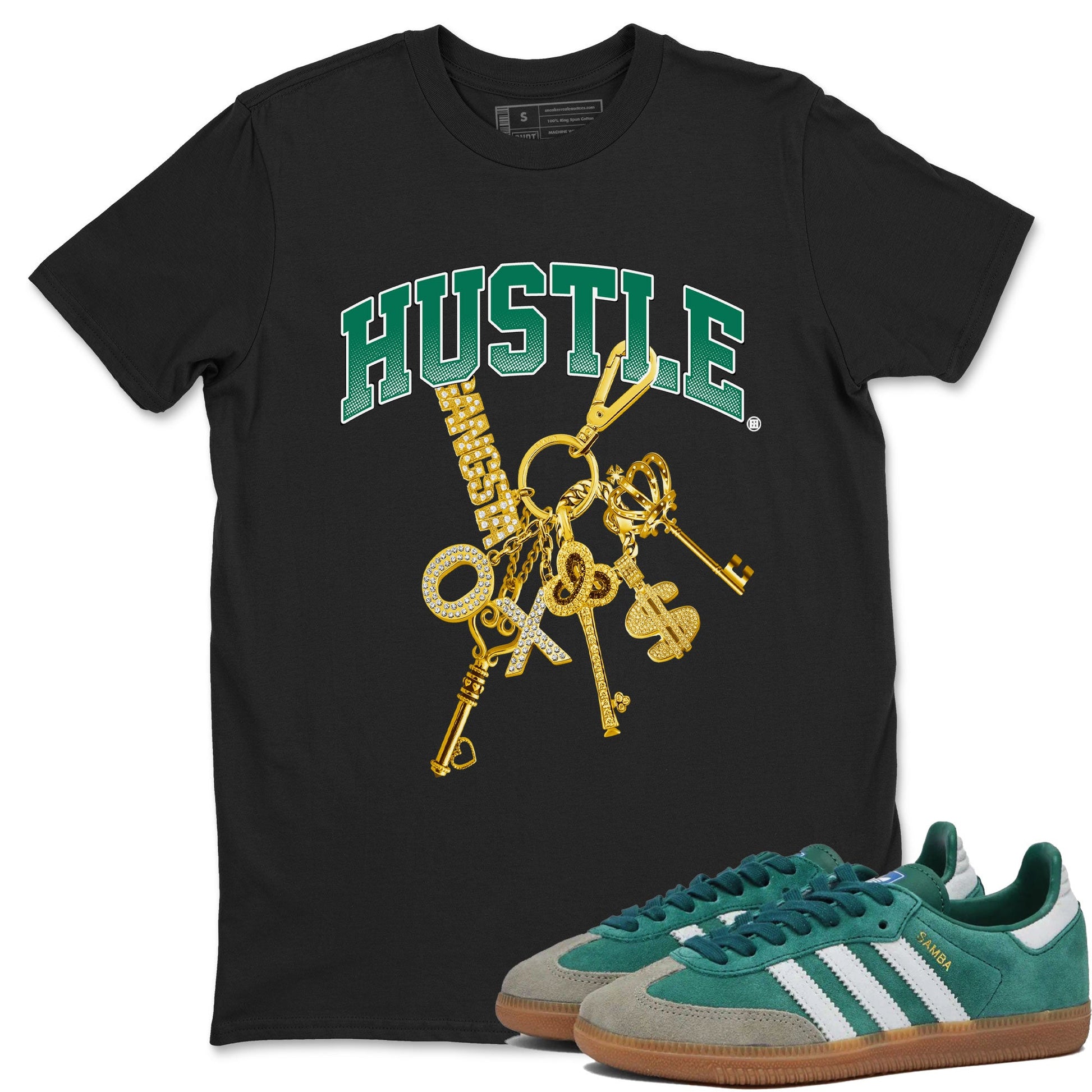 Adidas Samba Collegiate Green Gum shirt to match jordans Gold Hustle sneaker tees Samba Collegiate Green Gum SNRT Sneaker Release Tees Unisex Black 1 T-Shirt