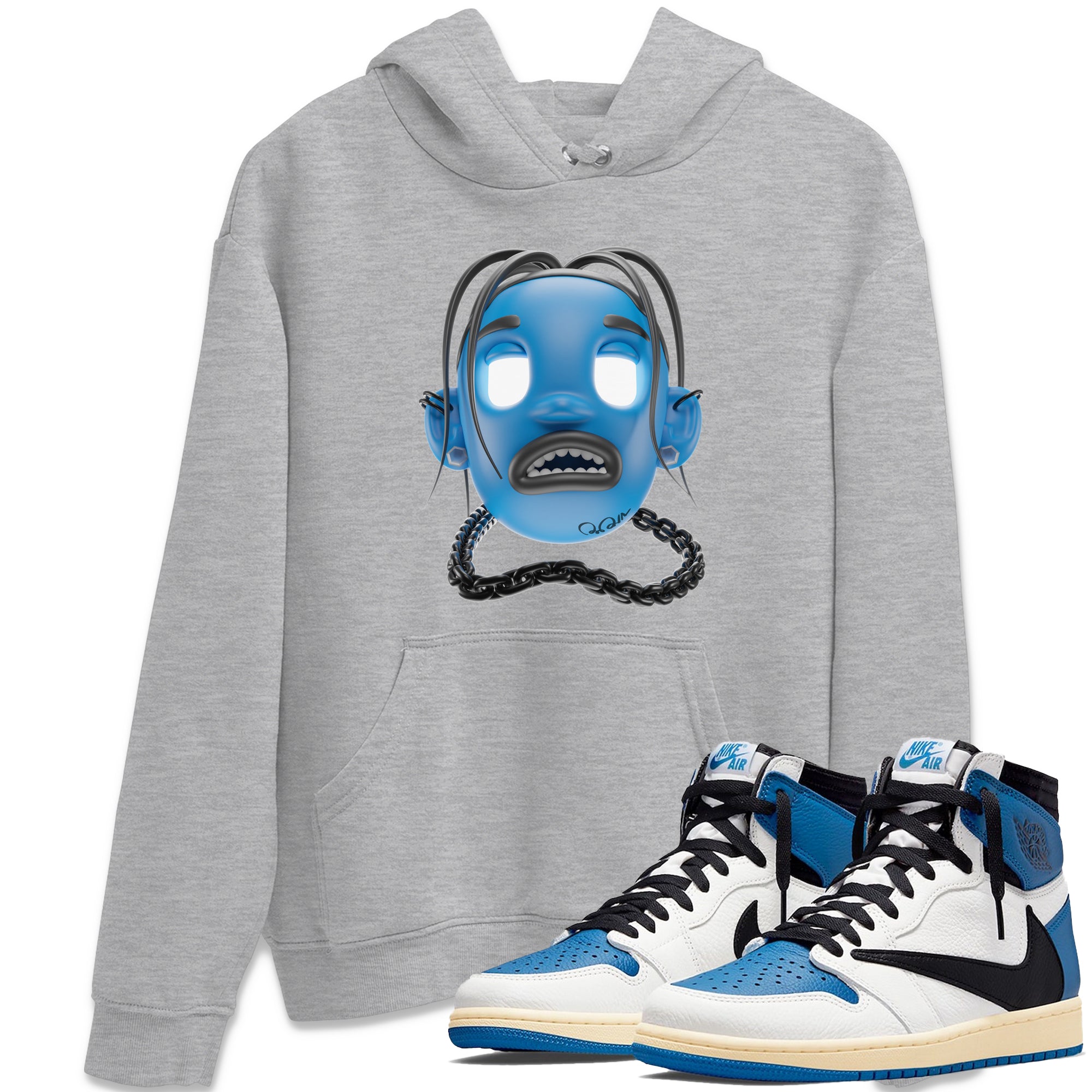 Air Jordan 1 Travis Scott Fragment Sneaker Match Tees Goosebumps Boy Sneaker Tees AJ1 OG High Travis Scott Fragment Sneaker Release Tees Unisex Shirts Heather Grey 1
