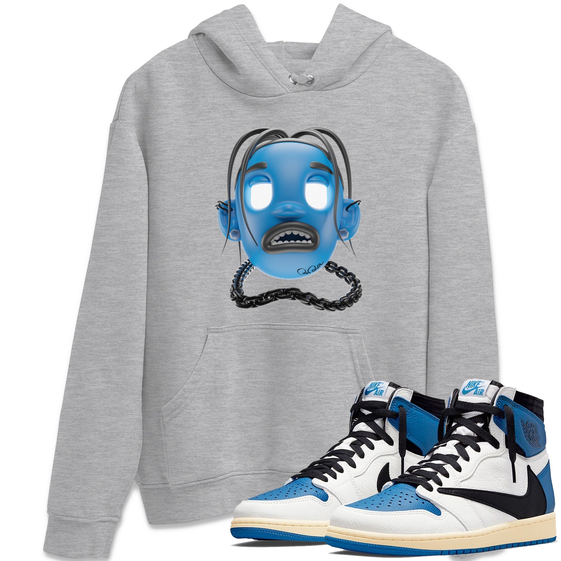 Air Jordan 1 Travis Scott Fragment Sneaker Match Tees Goosebumps Boy Sneaker Tees AJ1 OG High Travis Scott Fragment Sneaker Release Tees Unisex Shirts Heather Grey 1