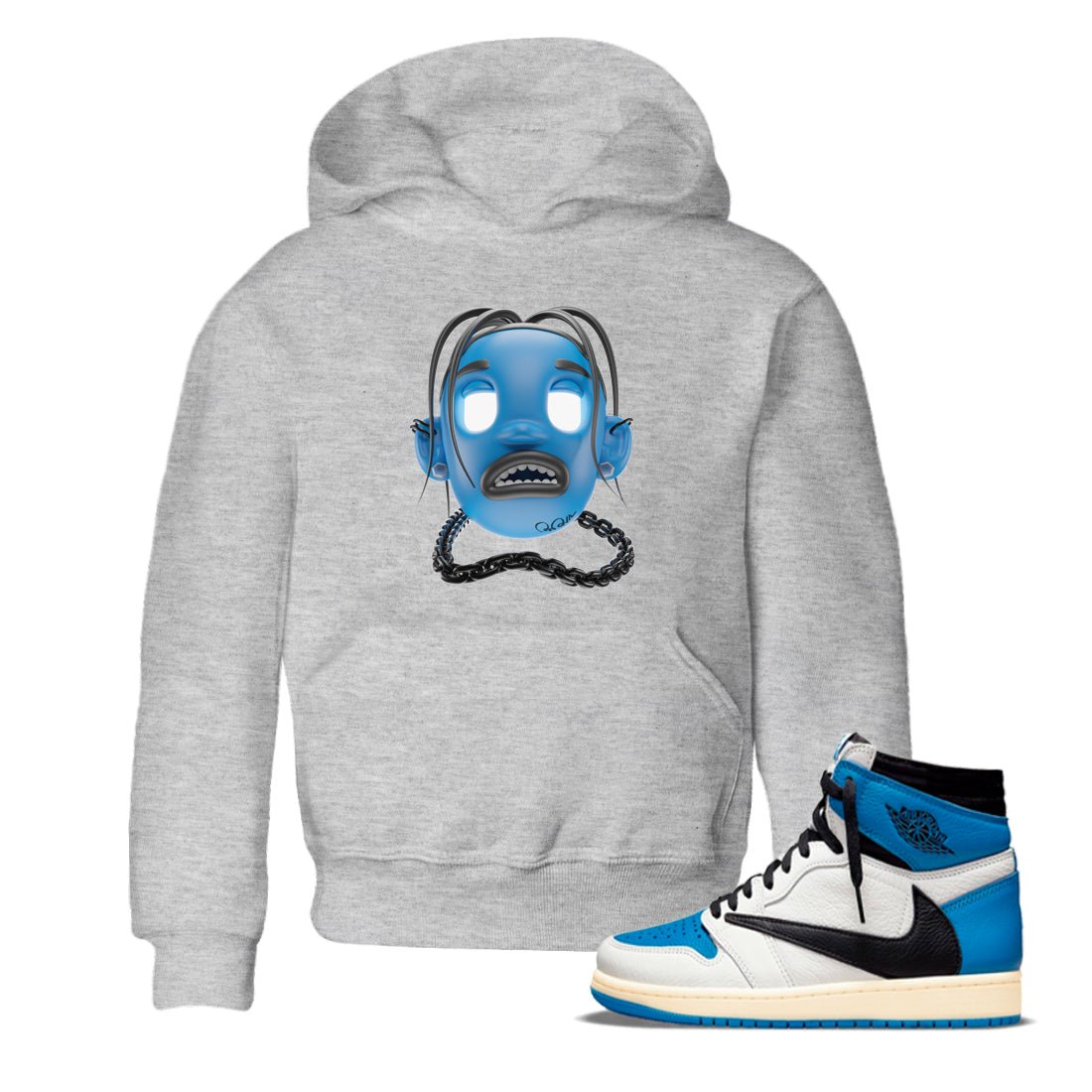 Air Jordan 1 Travis Scott Fragment Sneaker Match Tees Goosebumps Boy Sneaker Tees AJ1 OG High Travis Scott Fragment Sneaker Release Tees Kids Shirts Heather Grey 1