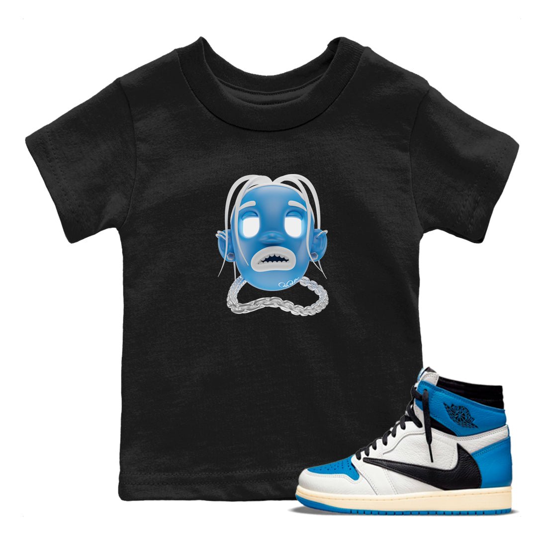 Air Jordan 1 Travis Scott Fragment Sneaker Match Tees Goosebumps Boy Sneaker Tees AJ1 OG High Travis Scott Fragment Sneaker Release Tees Kids Shirts Black 1