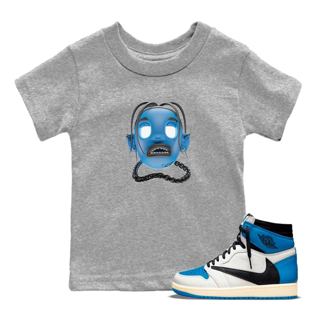 Air Jordan 1 Travis Scott Fragment Sneaker Match Tees Goosebumps Boy Sneaker Tees AJ1 OG High Travis Scott Fragment Sneaker Release Tees Kids Shirts Heather Grey 1