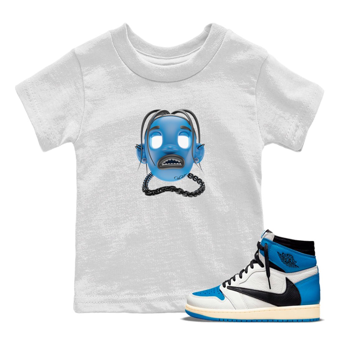Air Jordan 1 Travis Scott Fragment Sneaker Match Tees Goosebumps Boy Sneaker Tees AJ1 OG High Travis Scott Fragment Sneaker Release Tees Kids Shirts White 1