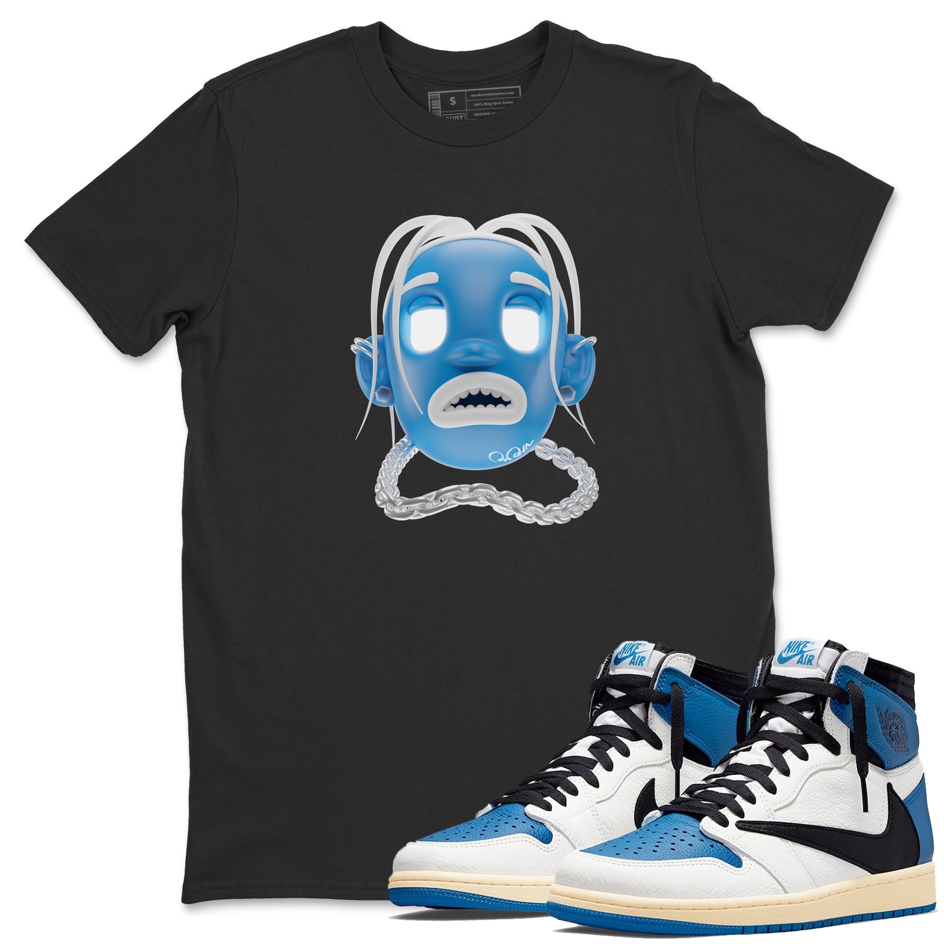 Air Jordan 1 Travis Scott Fragment Sneaker Match Tees Goosebumps Boy Sneaker Tees AJ1 OG High Travis Scott Fragment Sneaker Release Tees Unisex Shirts Black 1