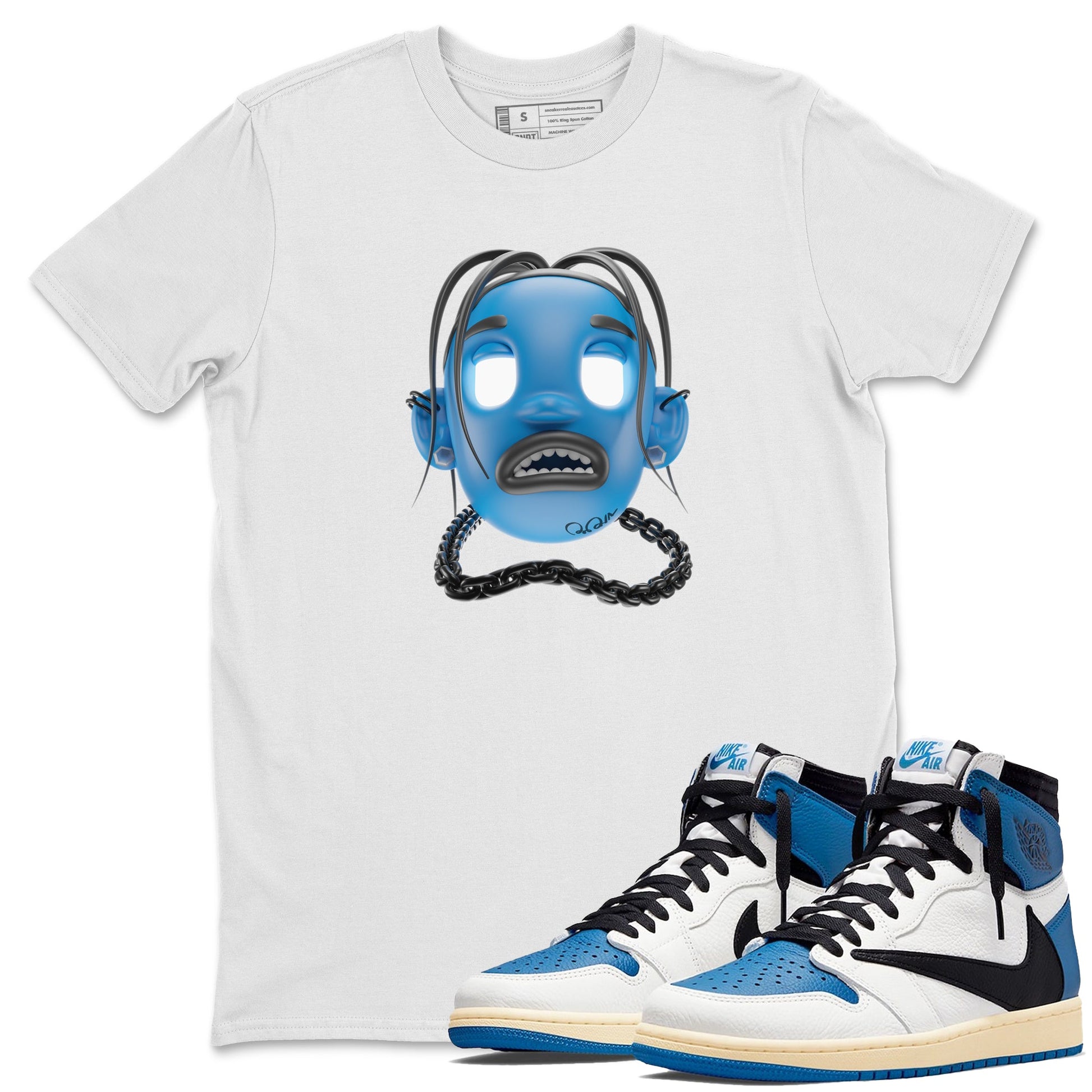 Air Jordan 1 Travis Scott Fragment Sneaker Match Tees Goosebumps Boy Sneaker Tees AJ1 OG High Travis Scott Fragment Sneaker Release Tees Unisex Shirts White 1