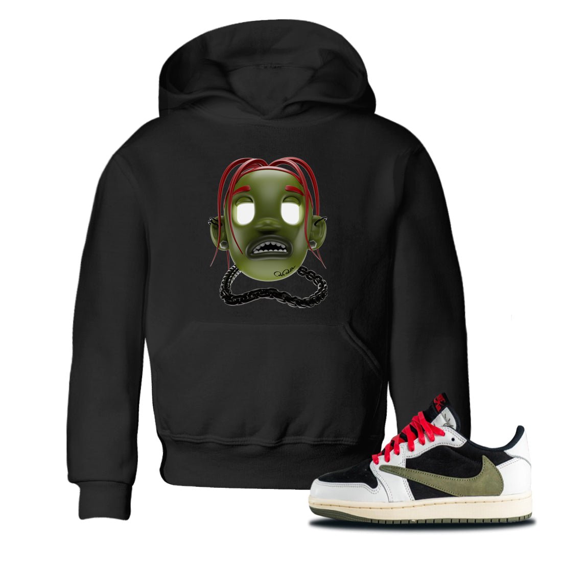 Air Jordan 1 Travis Scott Olive Sneaker Match Tees Goosebumps Boy Sneaker Tees AJ1 OG Travis Scott Olive Sneaker Release Tees Kids Shirts Black 1