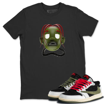 Air Jordan 1 Travis Scott Olive Sneaker Match Tees Goosebumps Boy Sneaker Tees AJ1 OG Travis Scott Olive Sneaker Release Tees Unisex Shirts Black 1