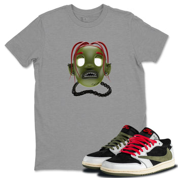 Air Jordan 1 Travis Scott Olive Sneaker Match Tees Goosebumps Boy Sneaker Tees AJ1 OG Travis Scott Olive Sneaker Release Tees Unisex Shirts Heather Grey 1