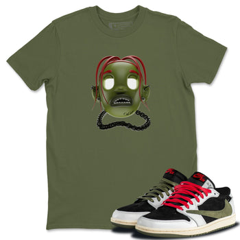 Air Jordan 1 Travis Scott Olive Sneaker Match Tees Goosebumps Boy Sneaker Tees AJ1 OG Travis Scott Olive Sneaker Release Tees Unisex Shirts Military Green 1