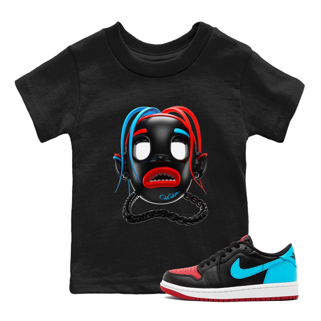 Air Jordan 1 UNC to Chicago Sneaker Match Tees Goosebumps Boy Sneaker Tees AJ1 UNC to Chicago Sneaker Release Tees Kids Shirts Black 1