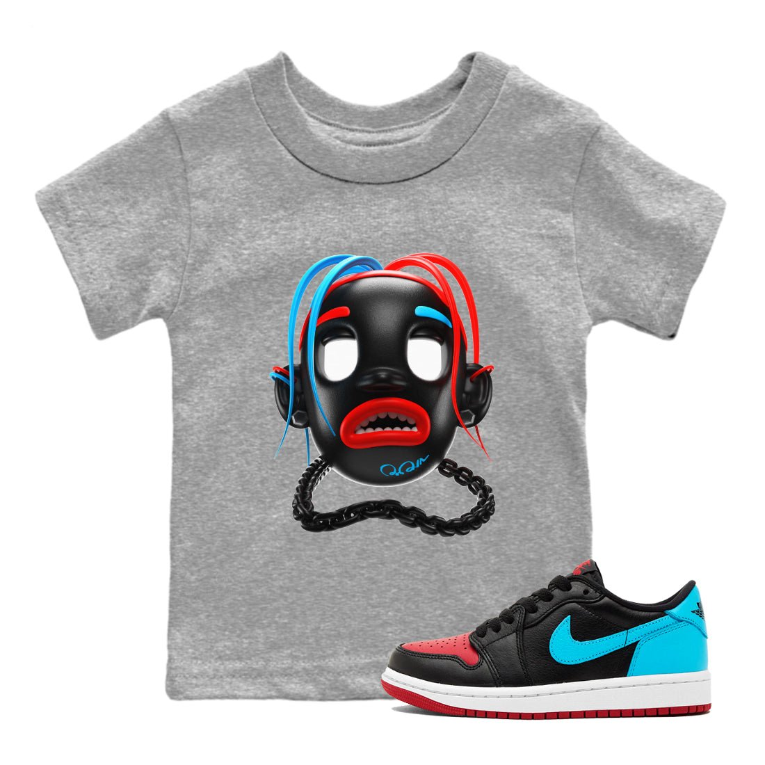 Air Jordan 1 UNC to Chicago Sneaker Match Tees Goosebumps Boy Sneaker Tees AJ1 UNC to Chicago Sneaker Release Tees Kids Shirts Heather Grey 1