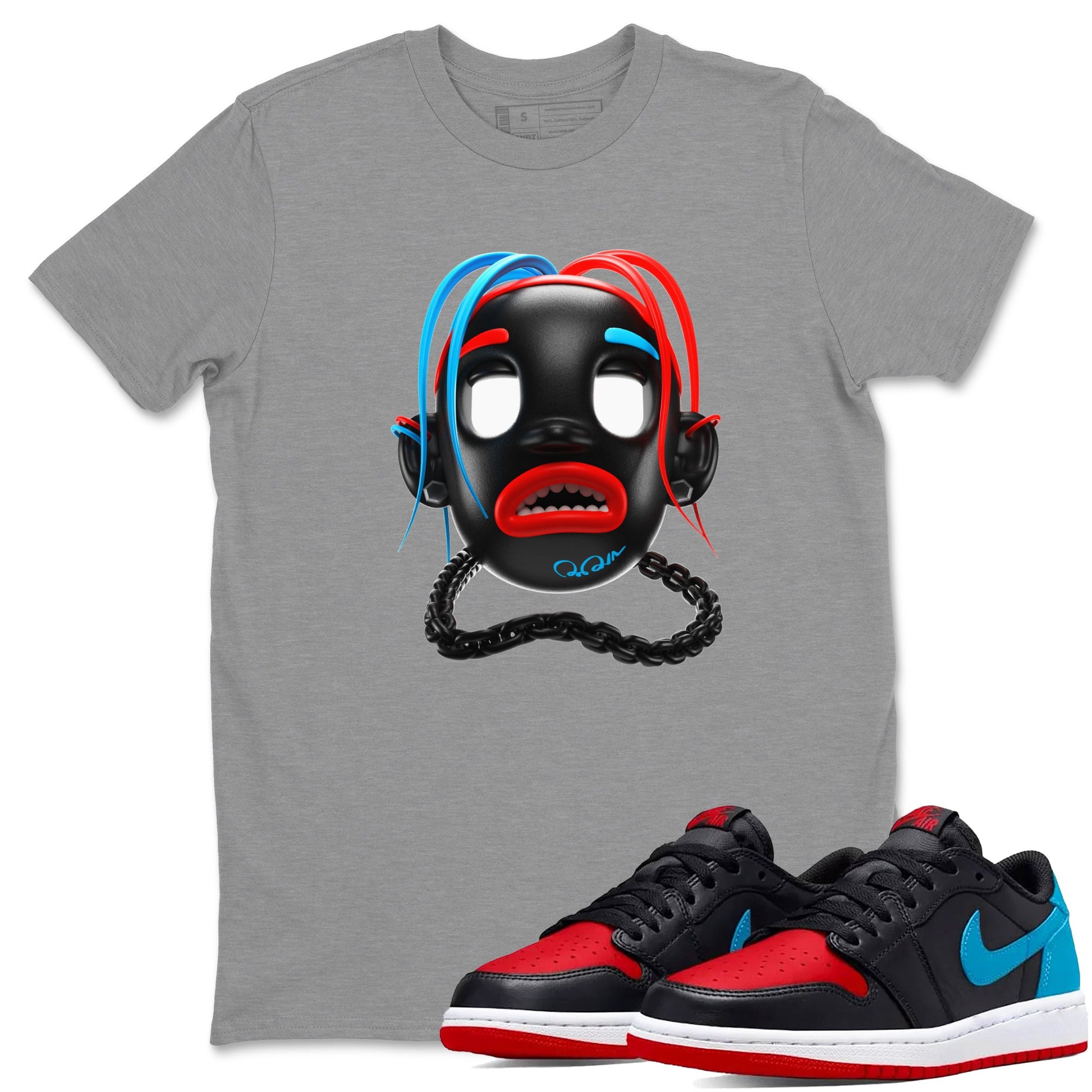 Air Jordan 1 UNC to Chicago Sneaker Match Tees Goosebumps Boy Sneaker Tees AJ1 UNC to Chicago Sneaker Release Tees Unisex Shirts Heather Grey 1