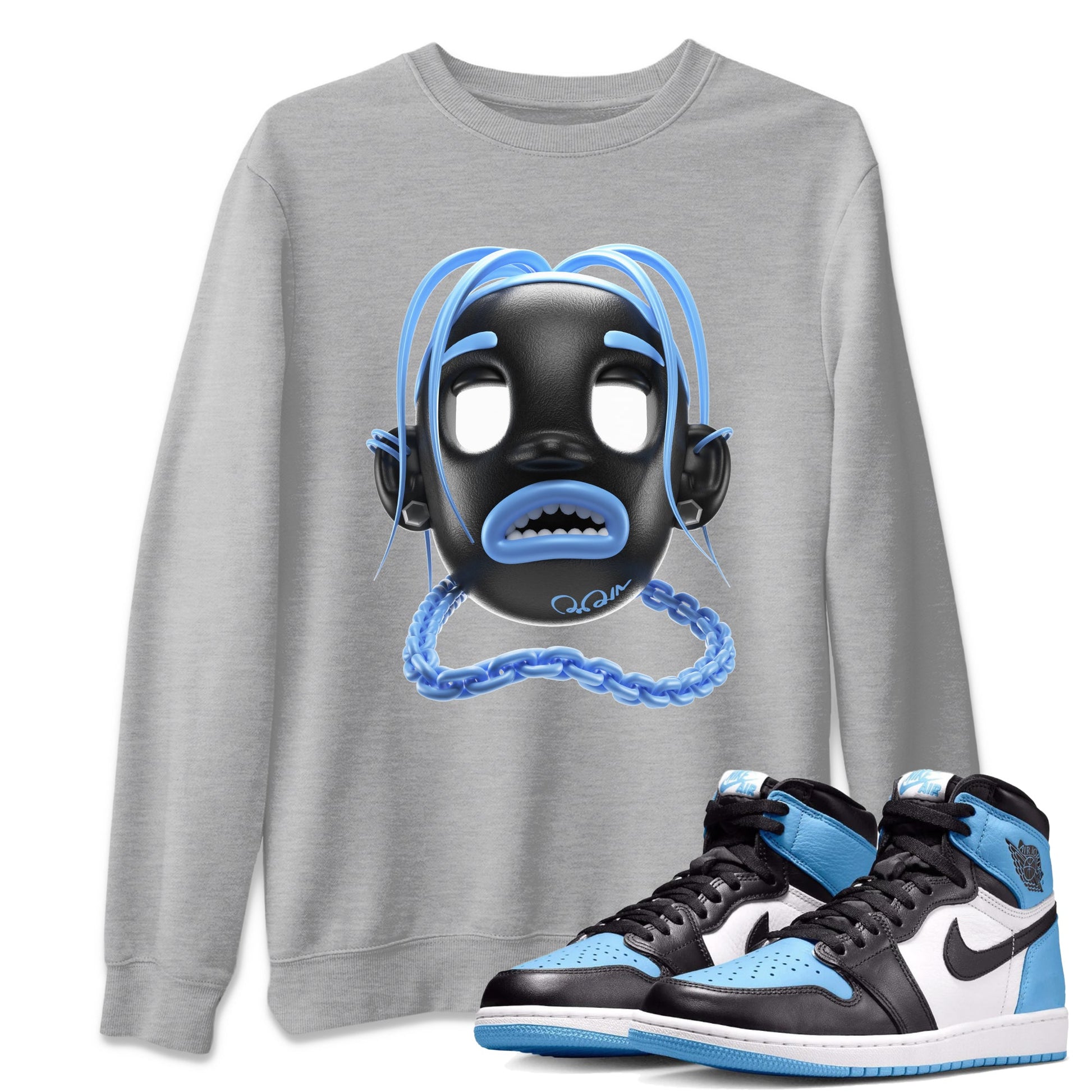 Air Jordan 1 Retro High OG UNC Toe Shirt to match Jordans Goosebumps Boy Sneaker Tees AJ1 UNC Toe SNRT Sneaker Release Tees Crew Neck T-Shirts Heather Grey 1
