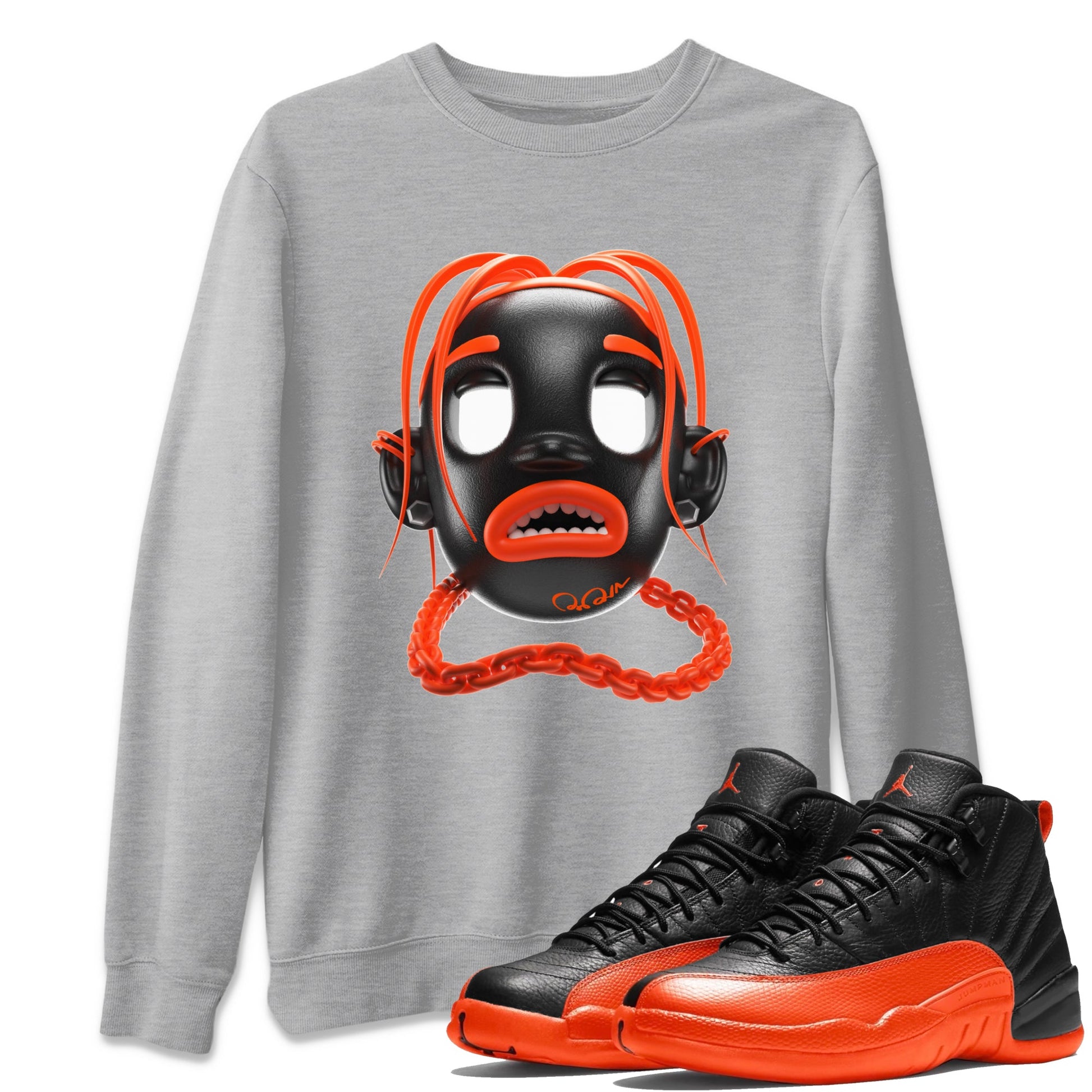 Air Jordan 12 Brilliant Orange Sneaker Match Tees Goosebumps Boy Sneaker Tees AJ12 Brilliant Orange Sneaker Release Tees Unisex Shirts Heather Grey 1