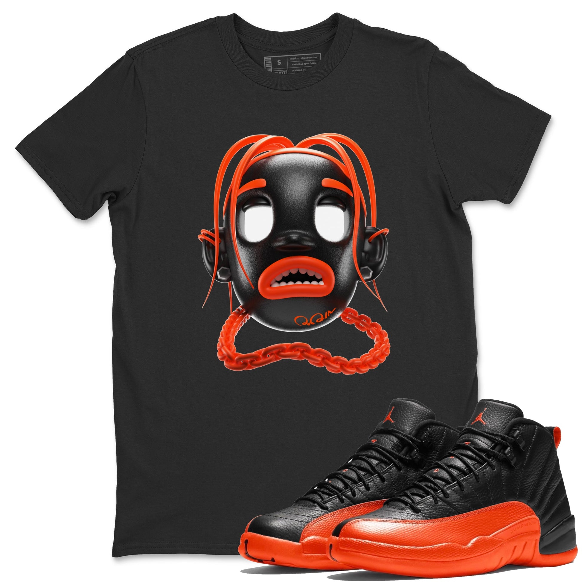 Air Jordan 12 Brilliant Orange Sneaker Match Tees Goosebumps Boy Sneaker Tees AJ12 Brilliant Orange Sneaker Release Tees Unisex Shirts Black 1