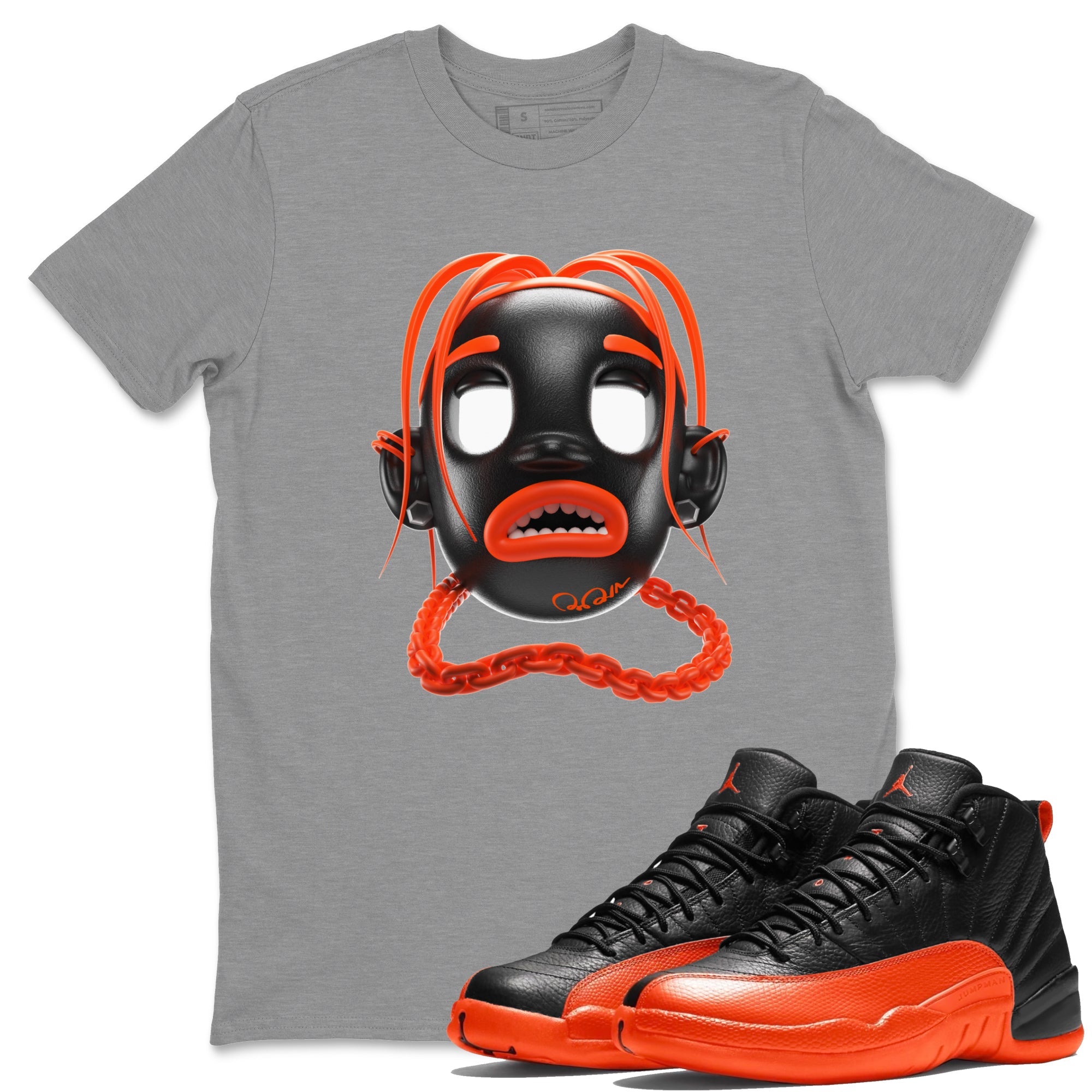 Air Jordan 12 Brilliant Orange Sneaker Match Tees Goosebumps Boy Sneaker Tees AJ12 Brilliant Orange Sneaker Release Tees Unisex Shirts Heather Grey 1