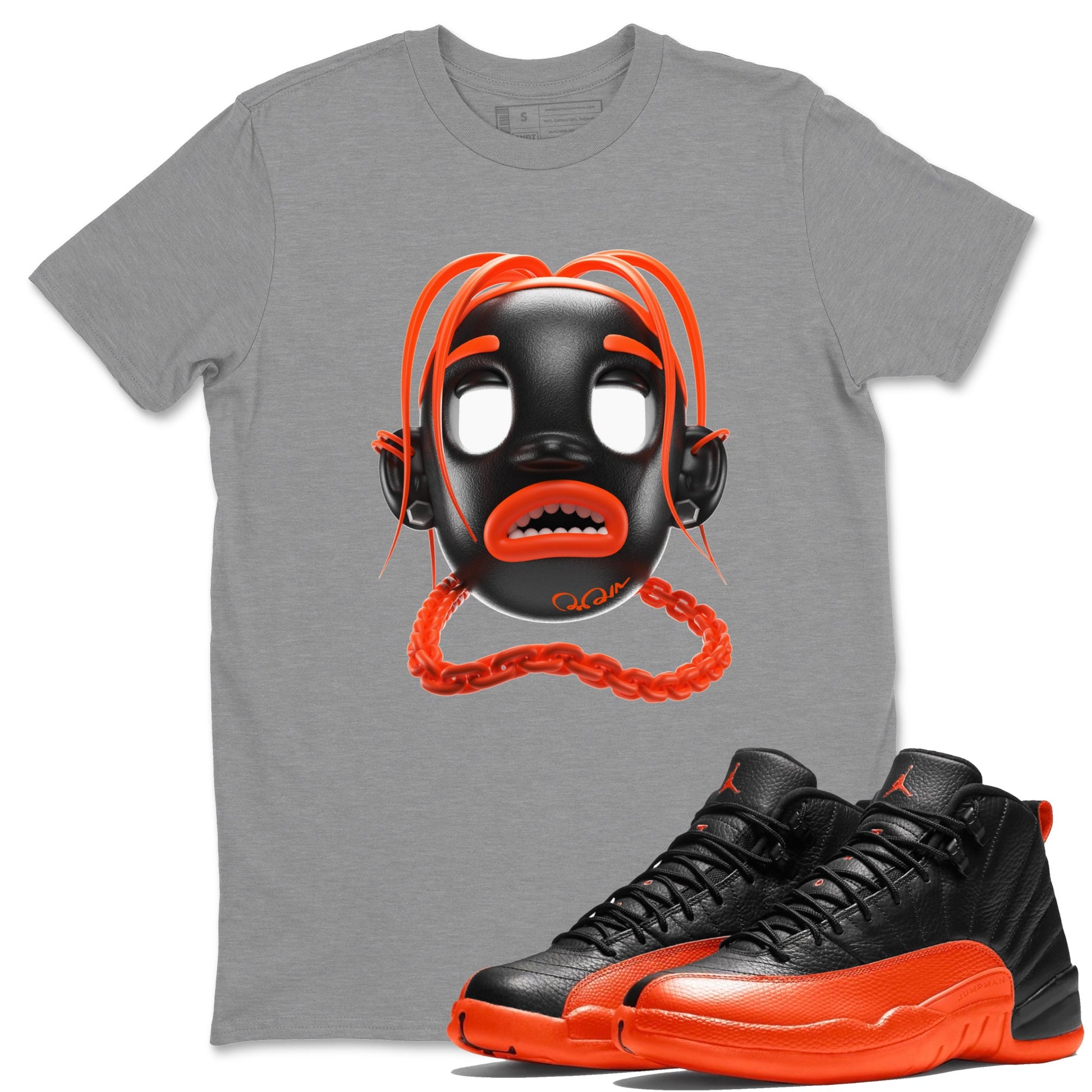 Air Jordan 12 Brilliant Orange Sneaker Match Tees Goosebumps Boy Sneaker Tees AJ12 Brilliant Orange Sneaker Release Tees Unisex Shirts Heather Grey 1