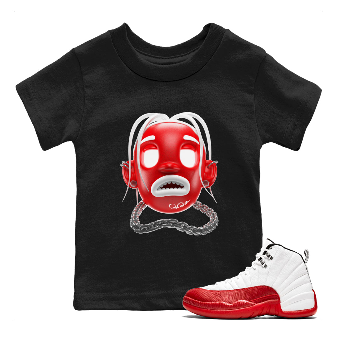 Air Jordan 12 Cherry Sneaker Match Tees Goosebumps Boy Sneaker Tees AJ12 Cherry Sneaker Release Tees Kids Shirts Black 1