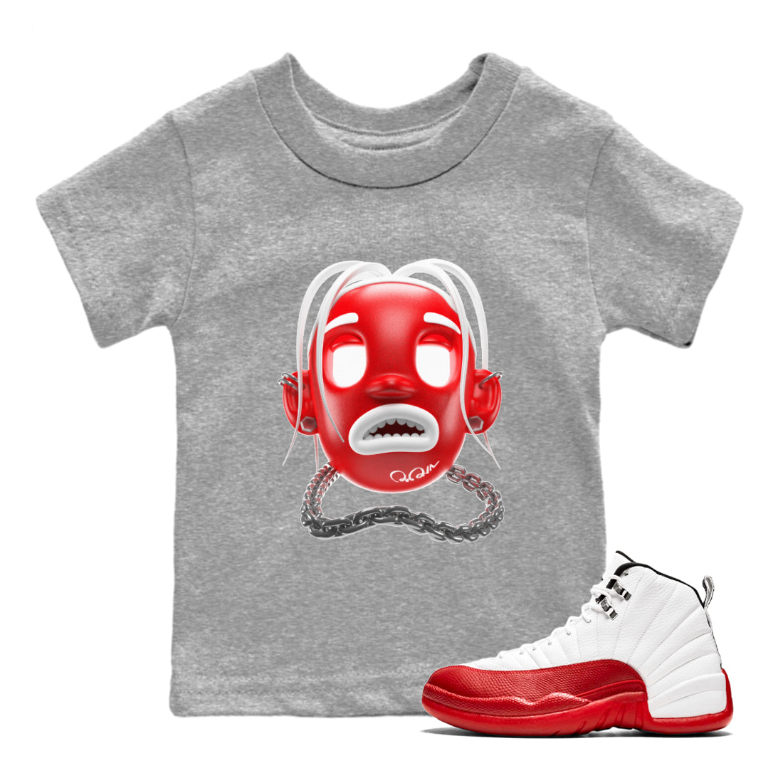 Air Jordan 12 Cherry Sneaker Match Tees Goosebumps Boy Sneaker Tees AJ12 Cherry Sneaker Release Tees Kids Shirts Heather Grey 1