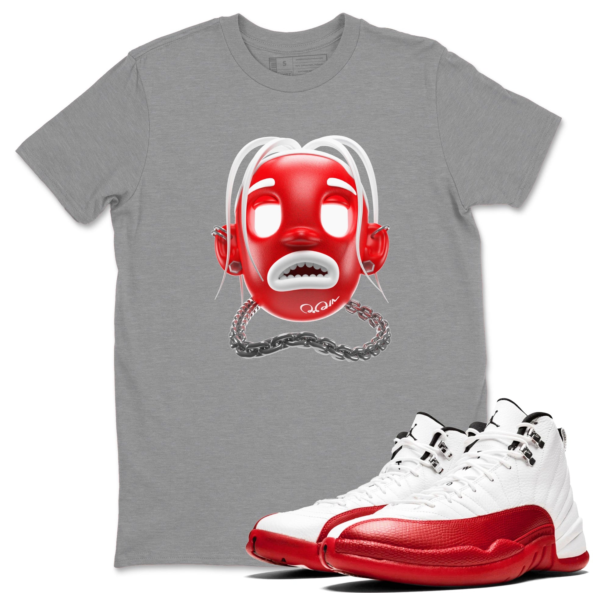 Air Jordan 12 Cherry Sneaker Match Tees Goosebumps Boy Sneaker Tees AJ12 Cherry Sneaker Release Tees Unisex Shirts Heather Grey 1