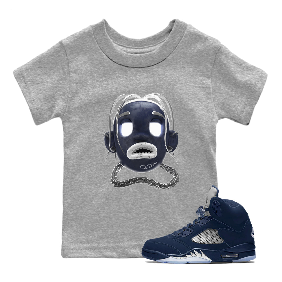 Air Jordan 5 Georgetown Sneaker Match Tees Goosebumps Boy Sneaker Tees AJ5 Georgetown Sneaker Release Tees Kids Shirts Heather Grey 1