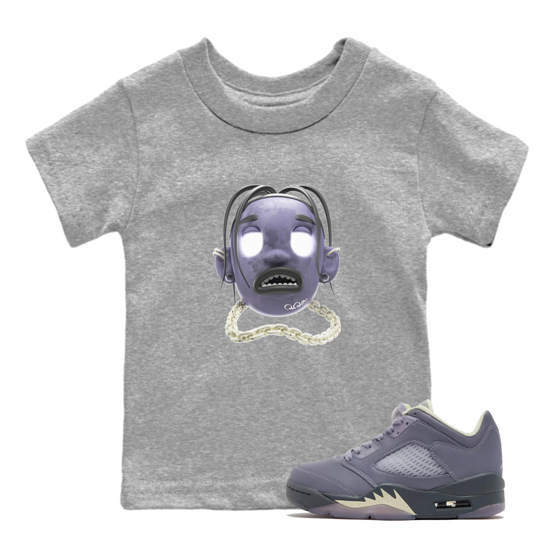 Air Jordan 5 Indigo Haze Sneaker Match Tees Goosebumps boy Sneaker Tees AJ5 Indigo Haze Sneaker Release Tees Kids Shirts Heather Grey 1