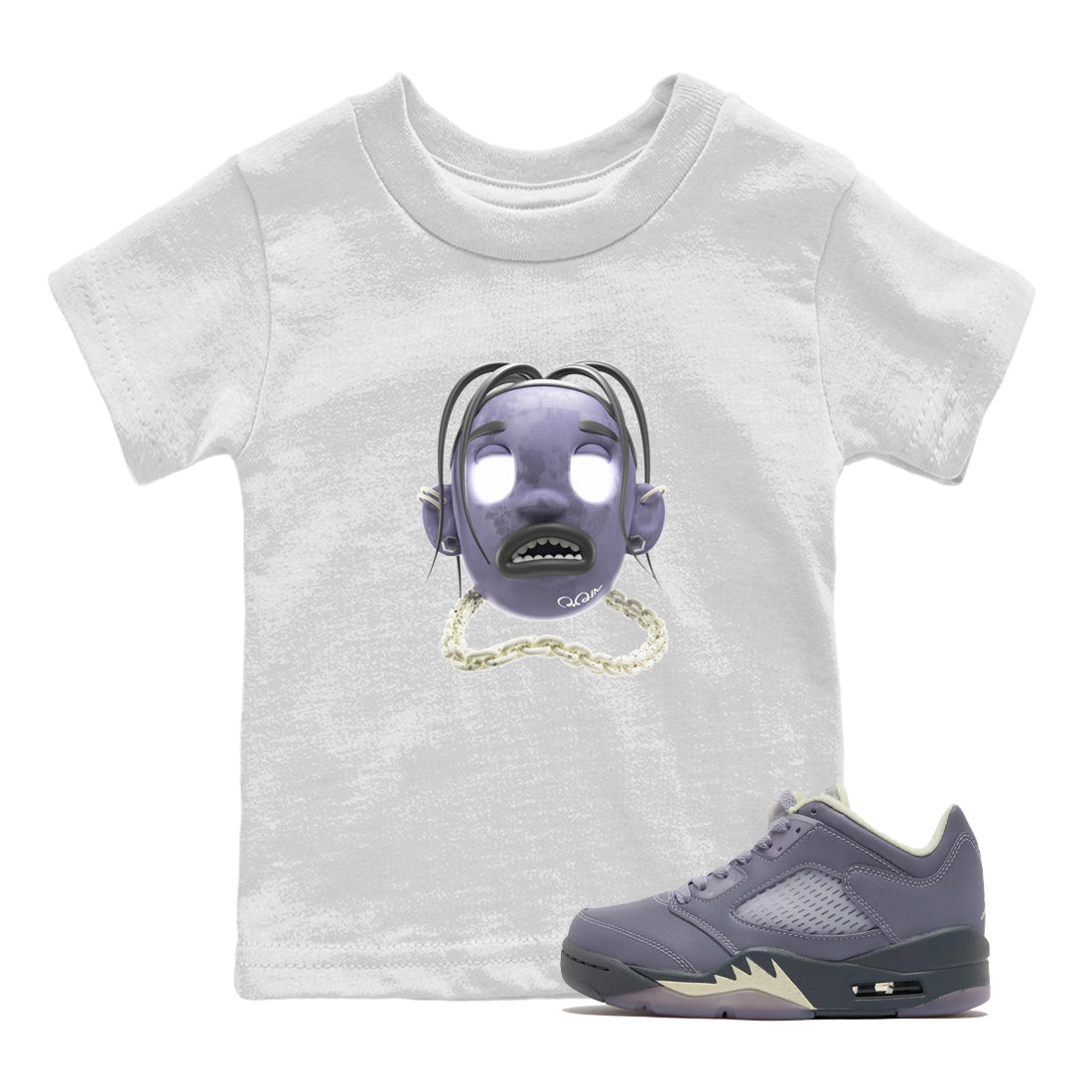 Air Jordan 5 Indigo Haze Sneaker Match Tees Goosebumps boy Sneaker Tees AJ5 Indigo Haze Sneaker Release Tees Kids Shirts White 1