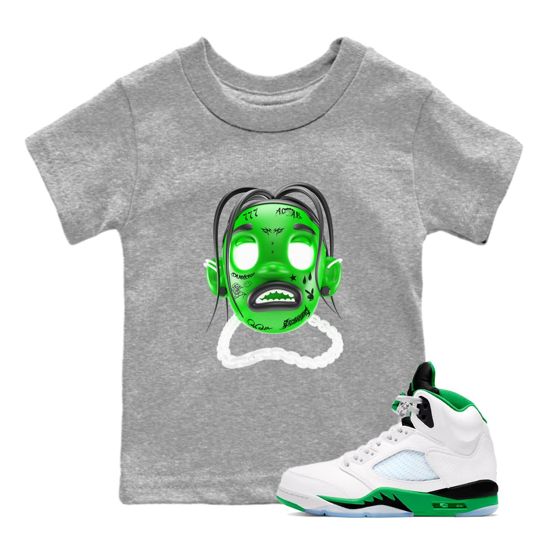 Air Jordan 5 Lucky Green shirt to match jordans Goosebumps Boy sneaker tees Air Jordan 5 Lucky Green SNRT sneaker release tees baby toddler Heather Grey 1 cotton Shirt