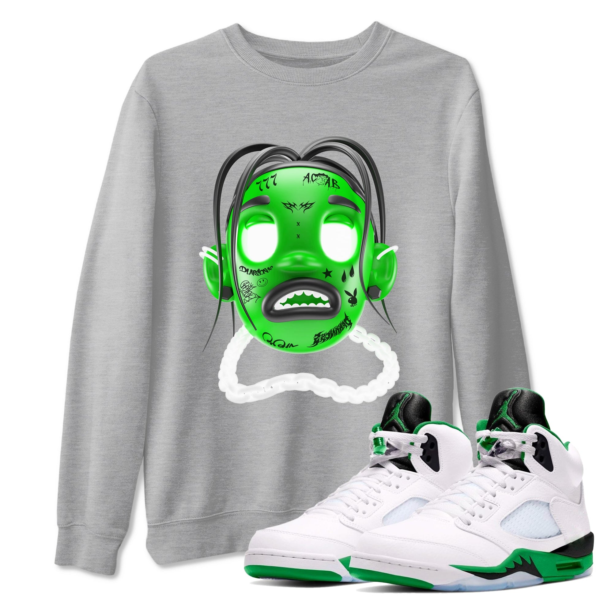Air Jordan 5 Lucky Green shirt to match jordans Goosebumps Boy sneaker tees Air Jordan 5 Lucky Green SNRT Sneaker Release Tees unisex cotton Heather Grey 1 crew neck shirt