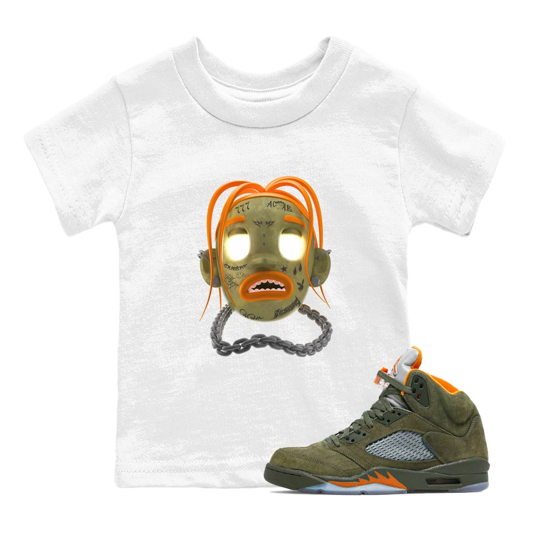 Air Jordan 5 Olive shirt to match jordans Goosebumps Boy sneaker tees Air Jordan 5 Olive SNRT sneaker release tees baby toddler White 1 cotton Shirt