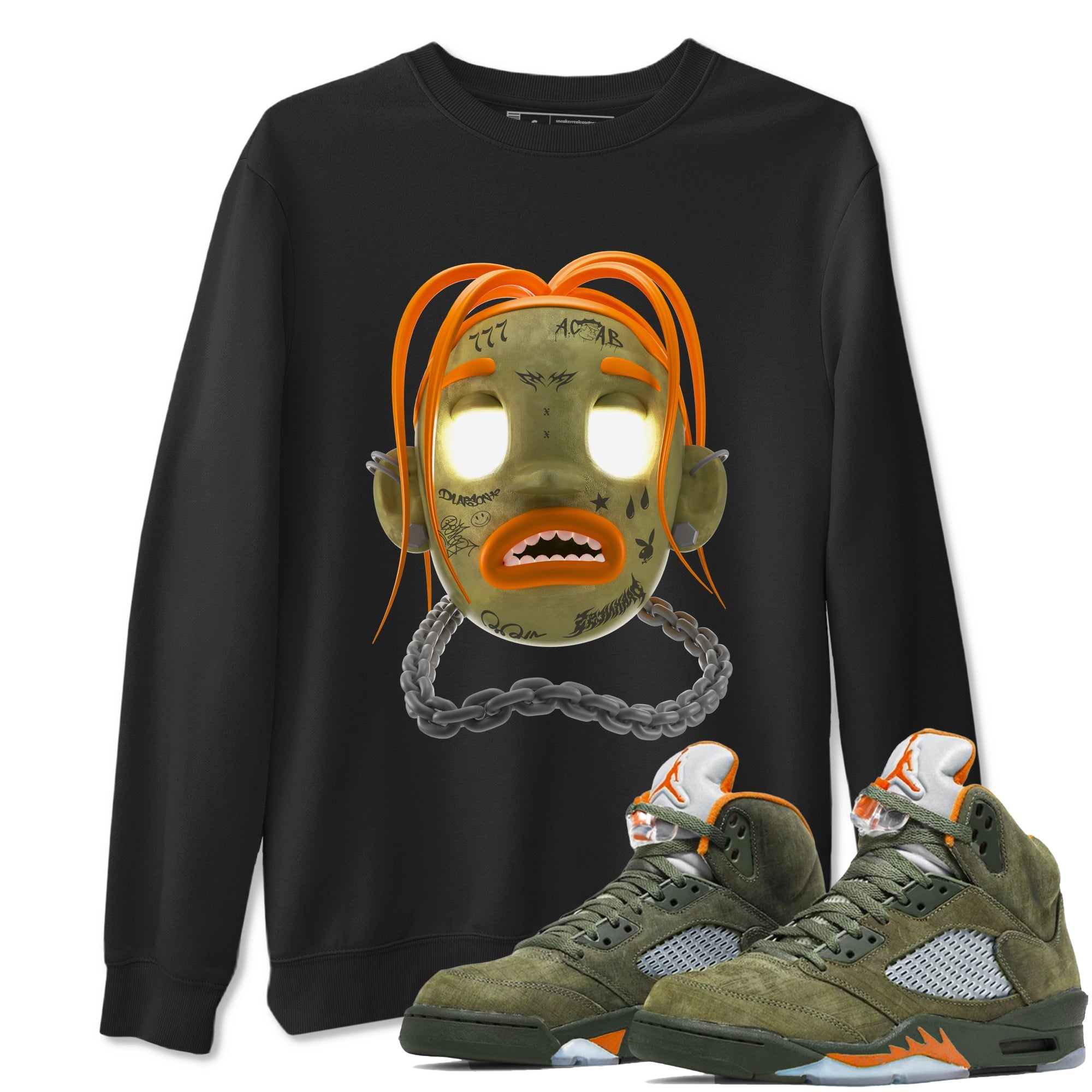 Air Jordan 5 Olive shirt to match jordans Goosebumps Boy sneaker tees Air Jordan 5 Olive SNRT Sneaker Release Tees unisex cotton Black 1 crew neck shirt