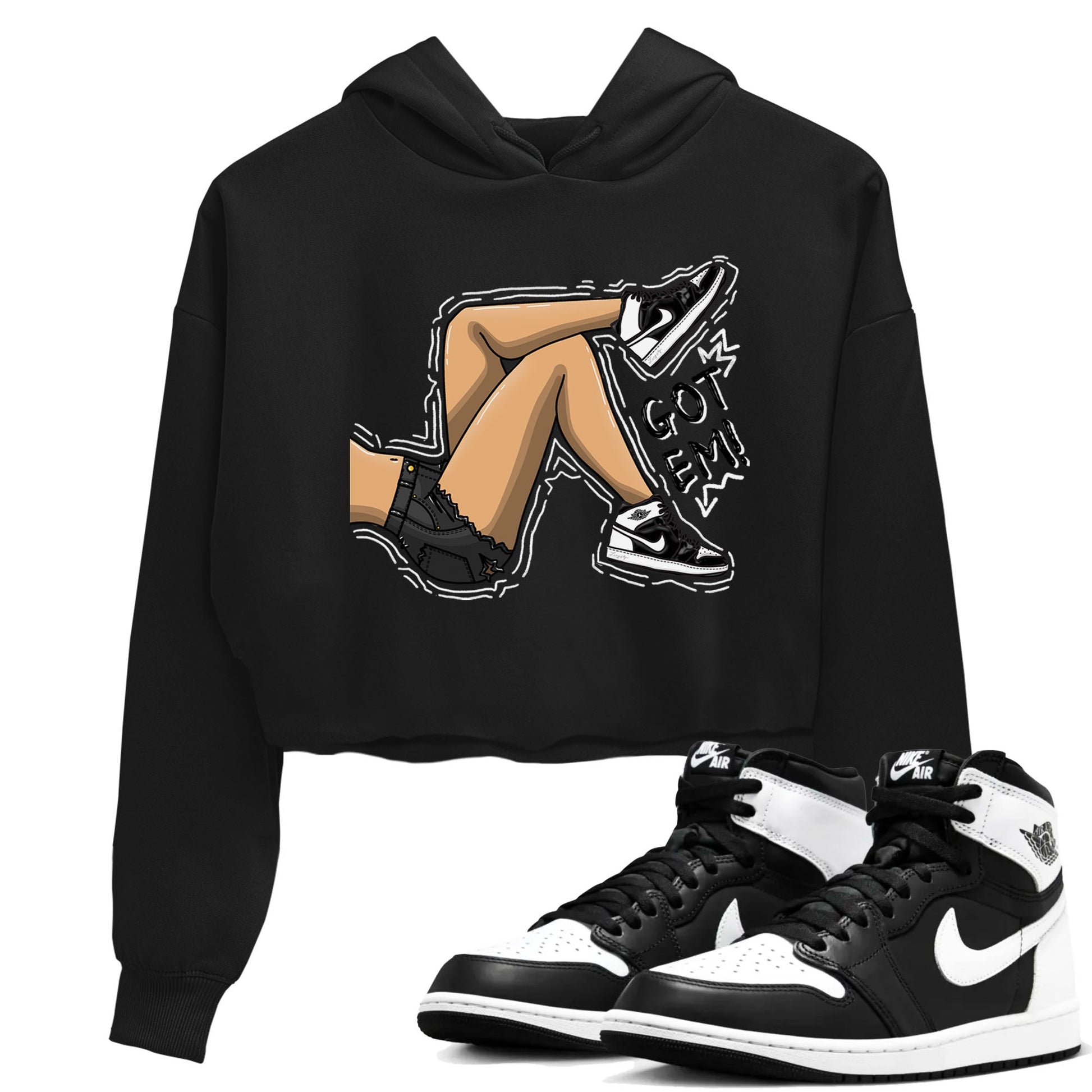 1s Black White shirt to match jordans Got Em Legs sneaker tees Air Jordan 1 Black White SNRT Sneaker Release Tees Black 1 crop length shirt