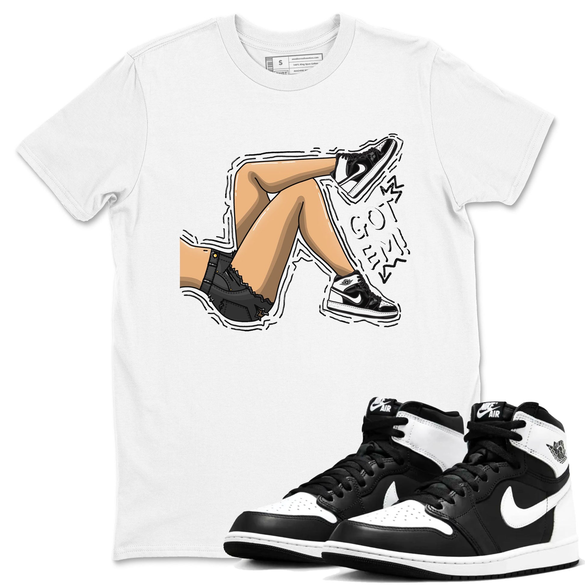 1s Black White shirt to match jordans Got Em Legs sneaker tees Air Jordan 1 Black White SNRT Sneaker Release Tees unisex cotton White 1 crew neck shirt