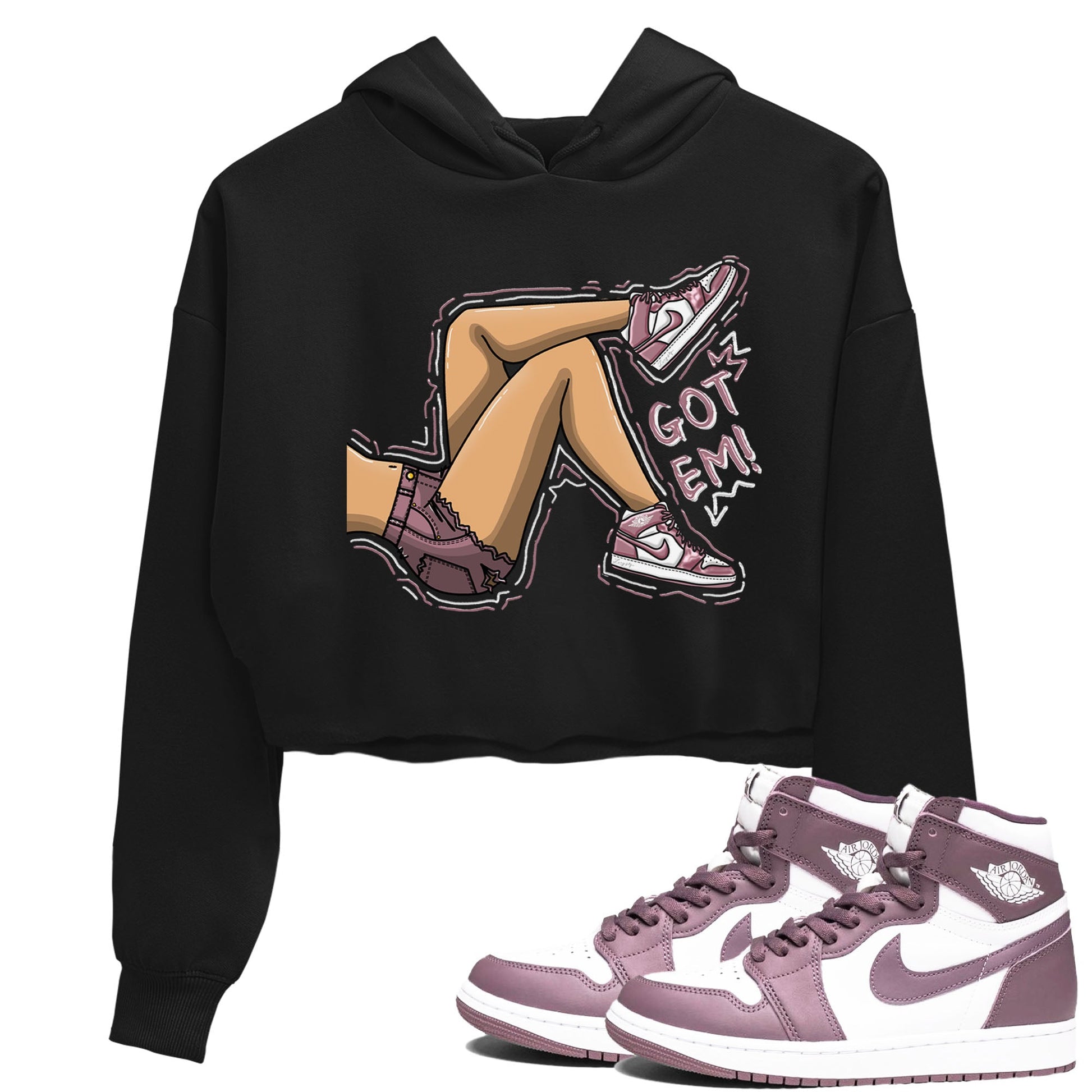 Air Jordan 1 Mauve shirt to match jordans Got Em Legs sneaker tees AJ1 Mauve SNRT Sneaker Tees Sneaker Matching Clothing Brand Black 1 Crop T-Shirt