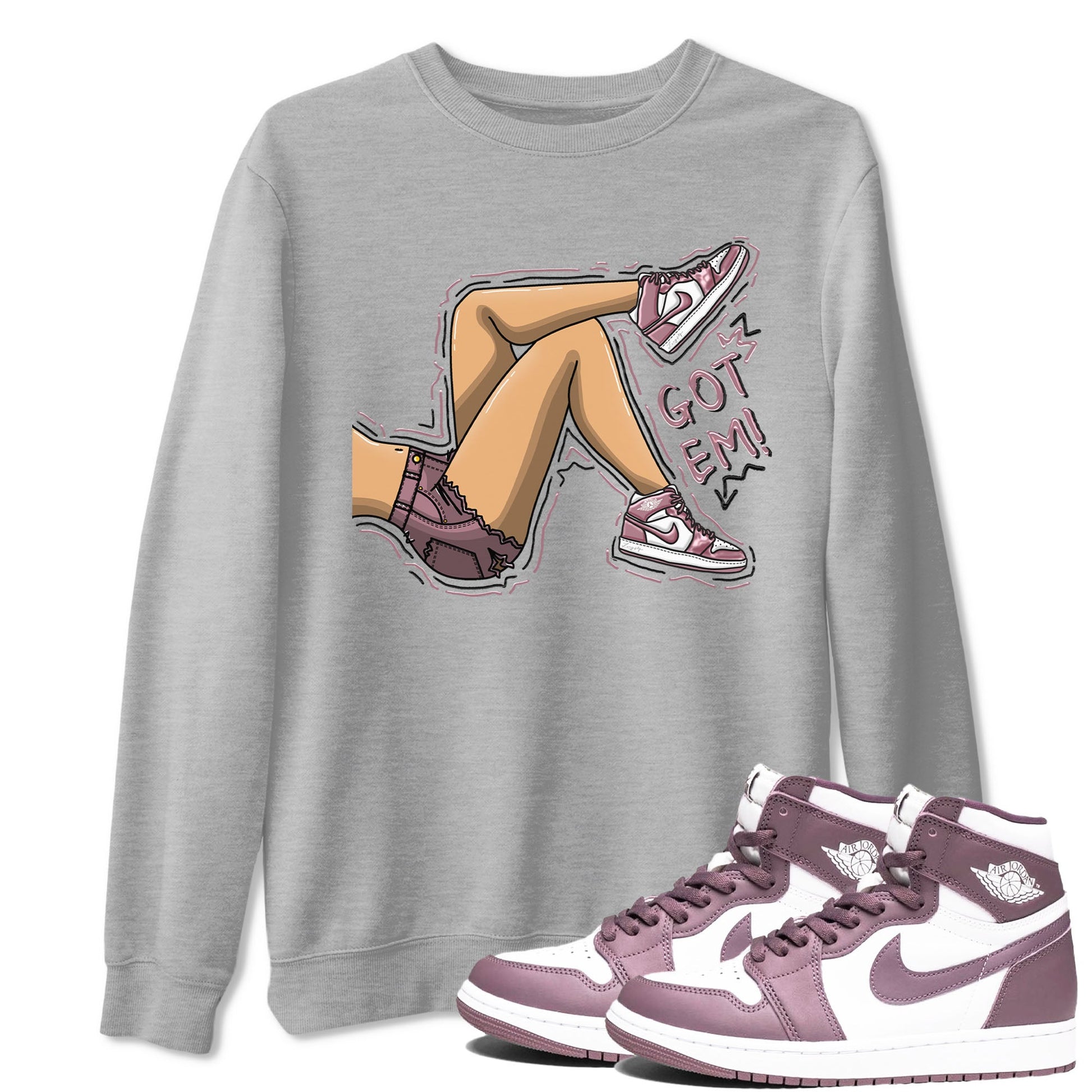 Air Jordan 1 Mauve shirt to match jordans Got Em Legs sneaker tees AJ1 Mauve SNRT Sneaker Tees Sneaker Matching Clothing Brand Unisex Sneaker Tee Heather Grey 1 T-Shirt