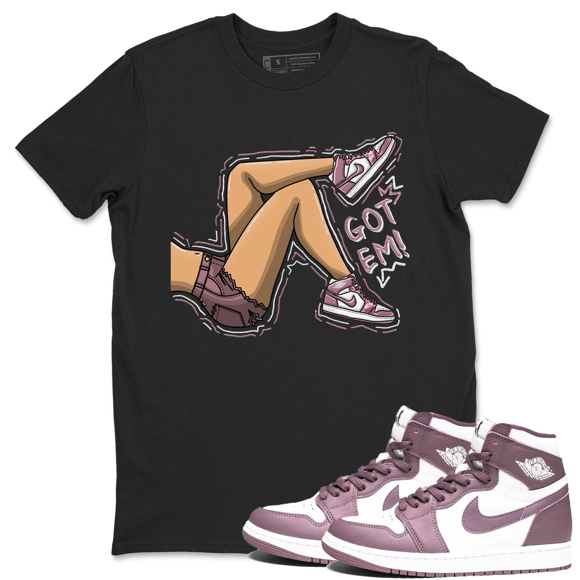 Air Jordan 1 Mauve shirt to match jordans Got Em Legs sneaker tees AJ1 Mauve SNRT Sneaker Tees Sneaker Matching Clothing Brand Unisex Sneaker Tee Black 1 T-Shirt