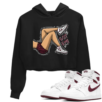 AJ1 Metalic Burgundy shirt to match jordans Got Em Legs sneaker tees Air Jordan 1 Metalic Burgundy SNRT Sneaker Release Tees Black 1 crop length shirt