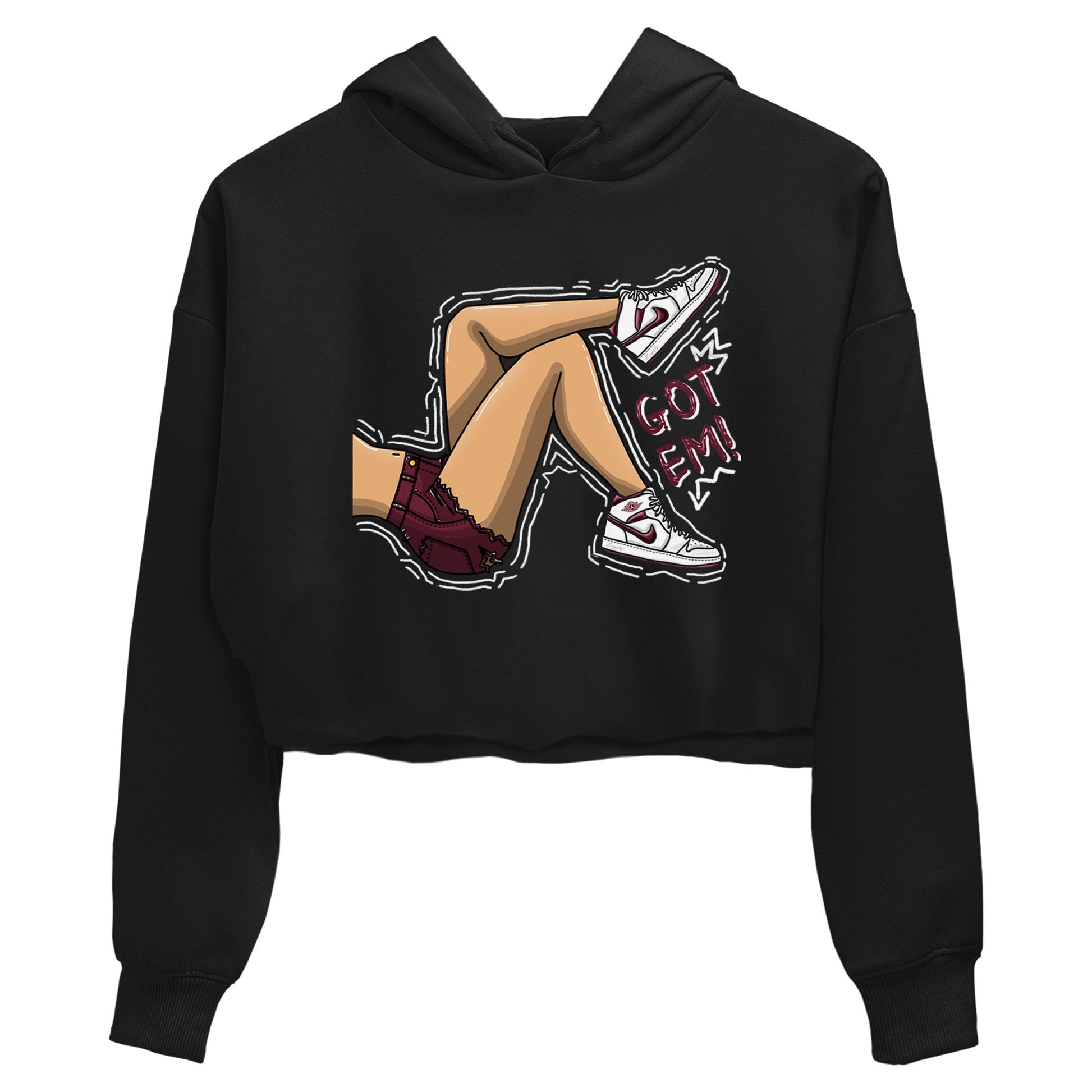 AJ1 Metalic Burgundy shirt to match jordans Got Em Legs sneaker tees Air Jordan 1 Metalic Burgundy SNRT Sneaker Release Tees Black 2 crop length shirt
