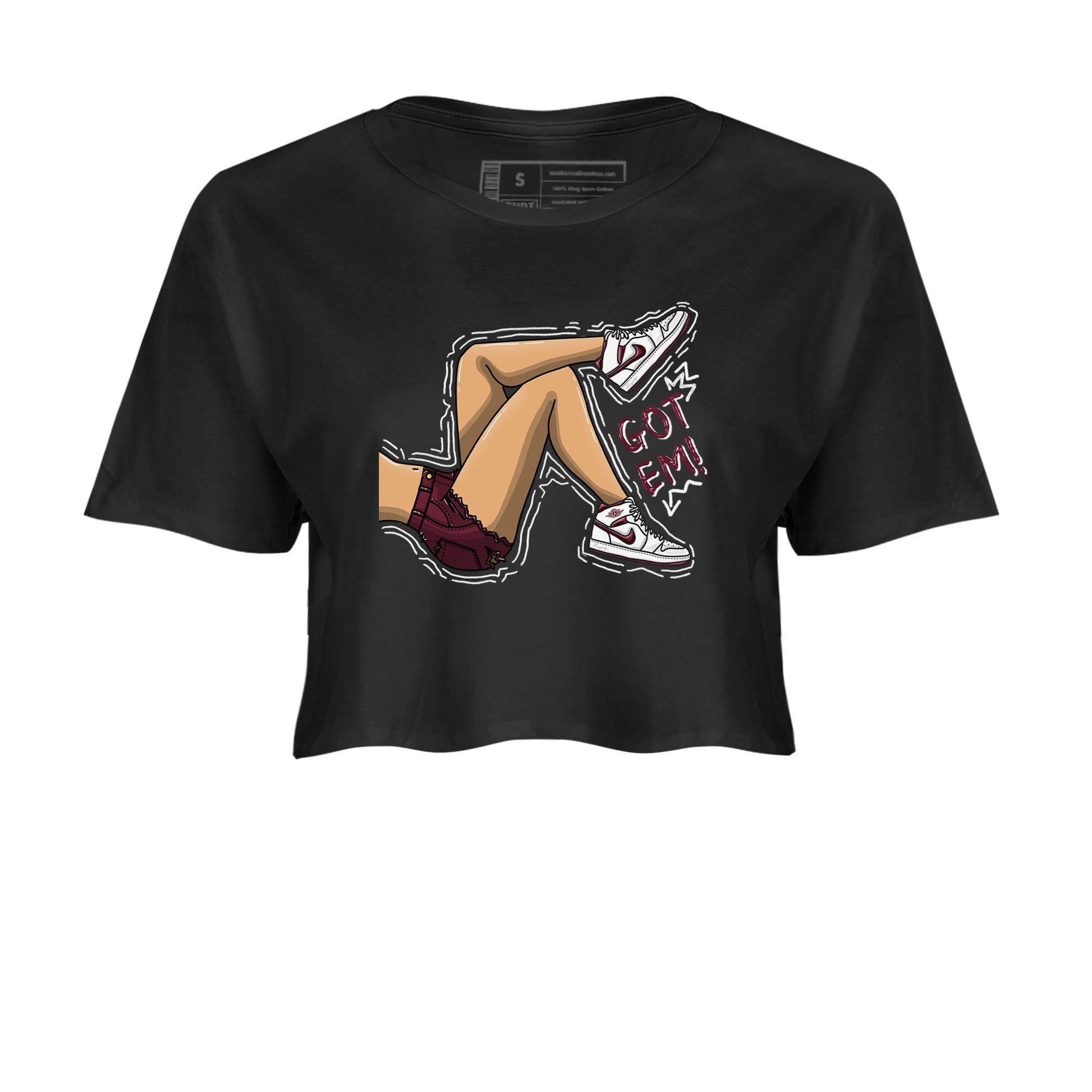 AJ1 Metalic Burgundy shirt to match jordans Got Em Legs sneaker tees Air Jordan 1 Metalic Burgundy SNRT Sneaker Release Tees Black 2 crop length shirt