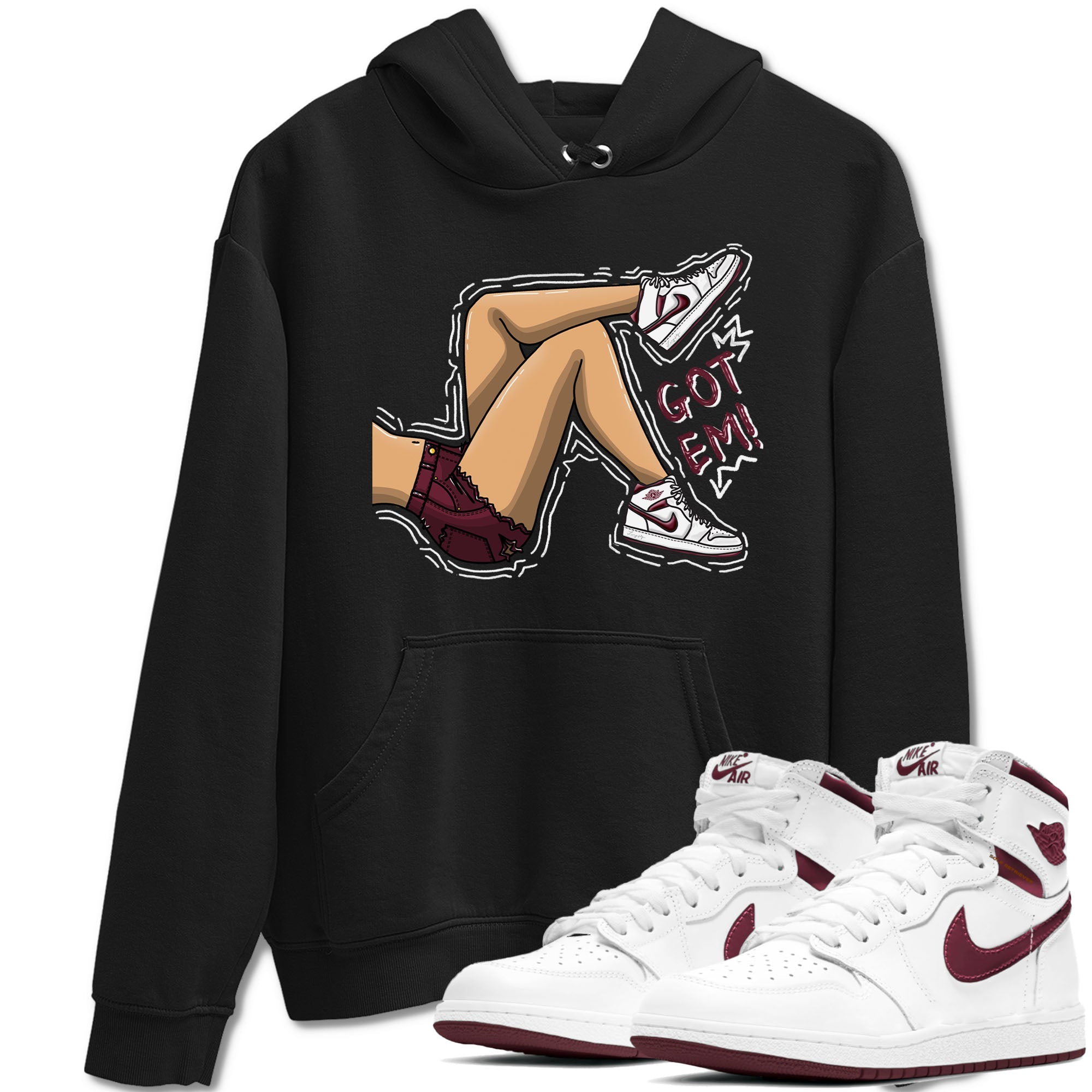 AJ1 Metalic Burgundy shirt to match jordans Got Em Legs sneaker tees Air Jordan 1 Metalic Burgundy SNRT Sneaker Release Tees unisex cotton Black 1 crew neck shirt