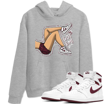 AJ1 Metalic Burgundy shirt to match jordans Got Em Legs sneaker tees Air Jordan 1 Metalic Burgundy SNRT Sneaker Release Tees unisex cotton Heather Grey 1 crew neck shirt