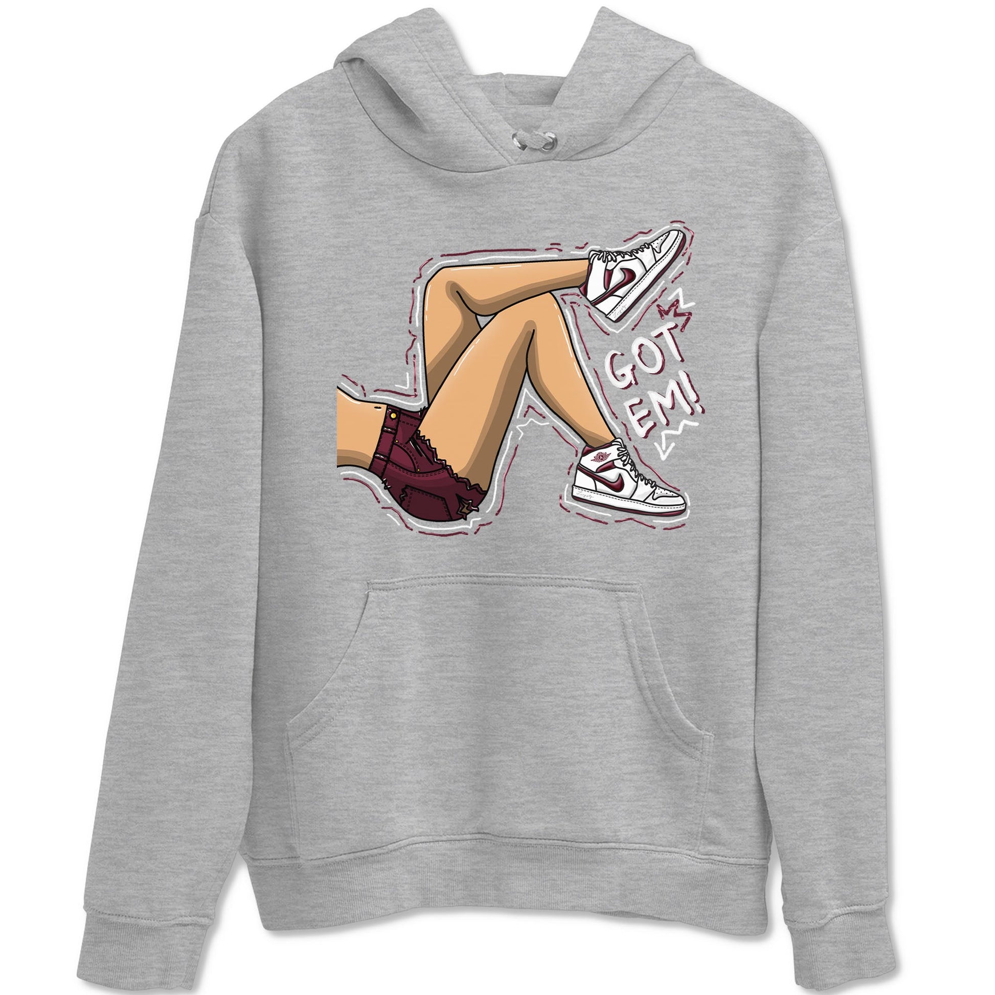 AJ1 Metalic Burgundy shirt to match jordans Got Em Legs sneaker tees Air Jordan 1 Metalic Burgundy SNRT Sneaker Release Tees unisex cotton Heather Grey 2 crew neck shirt