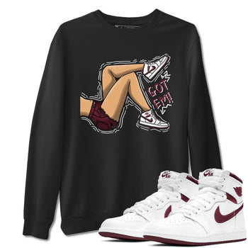 AJ1 Metalic Burgundy shirt to match jordans Got Em Legs sneaker tees Air Jordan 1 Metalic Burgundy SNRT Sneaker Release Tees unisex cotton Black 1 crew neck shirt