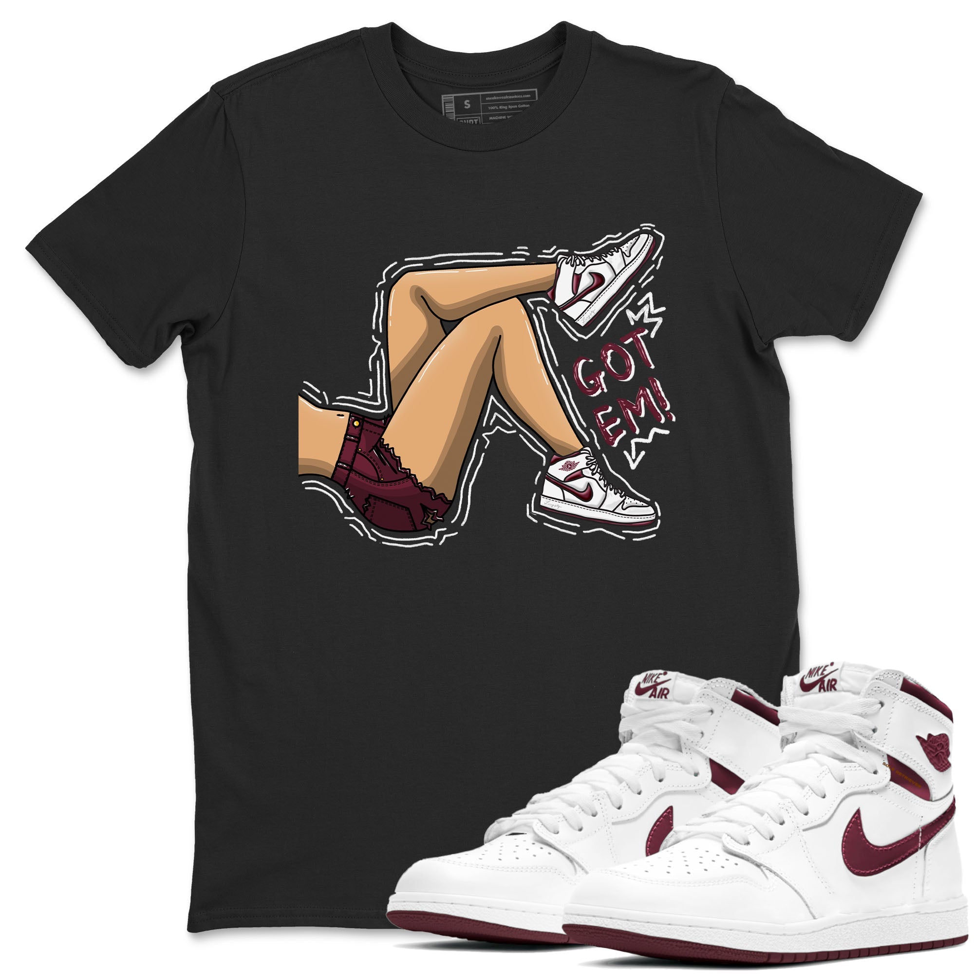 AJ1 Metalic Burgundy shirt to match jordans Got Em Legs sneaker tees Air Jordan 1 Metalic Burgundy SNRT Sneaker Release Tees unisex cotton Black 1 crew neck shirt